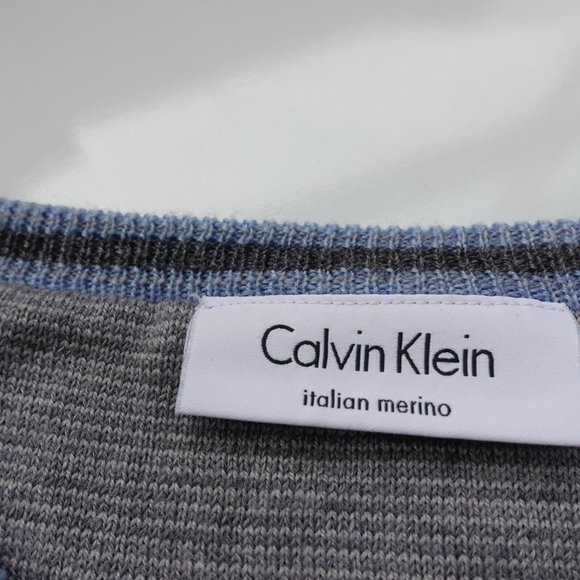 Calvin Klein Sweater Mens Large Blue Wool V Neck Pullover Casual Italian Merino - Picture 2 of 13